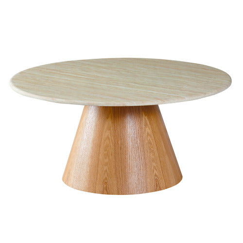 KEYS ROAD DESIGNS WESLEY ROUND TRAVERTINE-LOOK COFFEE TABLE