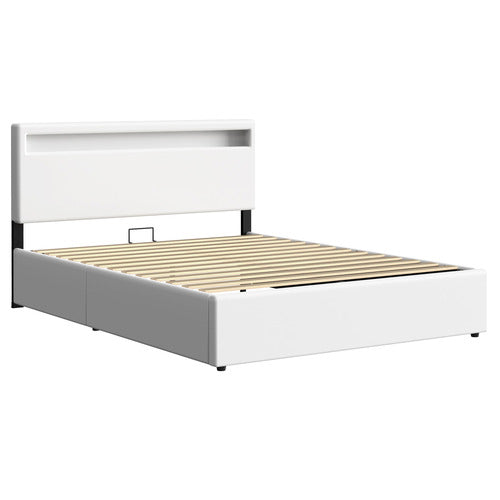 HOXTON ROOM WHITE CALEDON PU LEATHER GAS LIFT STORAGE BED WITH LED