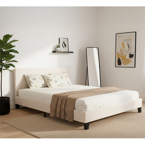 MIKASA FURNITURE WHITE MAKOTO FAUX LEATHER BED FRAME
