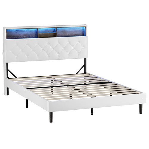 LIVING FUSION WHITE VINIE FAUX LEATHER BED WITH LED