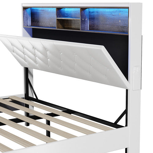 LIVING FUSION WHITE VINIE FAUX LEATHER BED WITH LED
