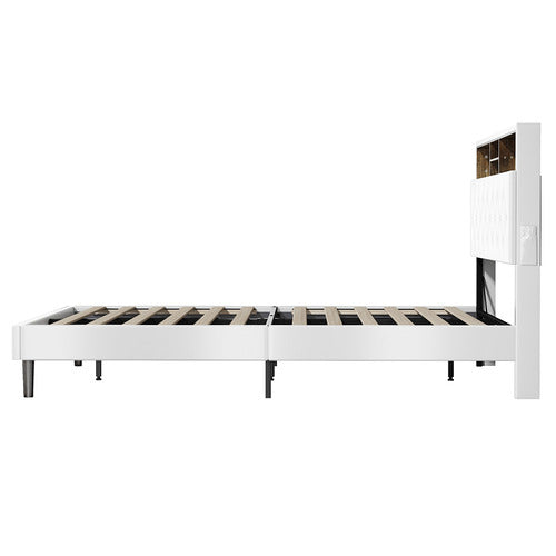 LIVING FUSION WHITE VINIE FAUX LEATHER BED WITH LED
