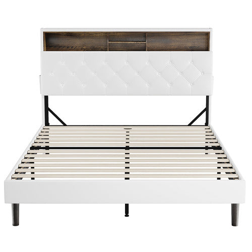 LIVING FUSION WHITE VINIE FAUX LEATHER BED WITH LED