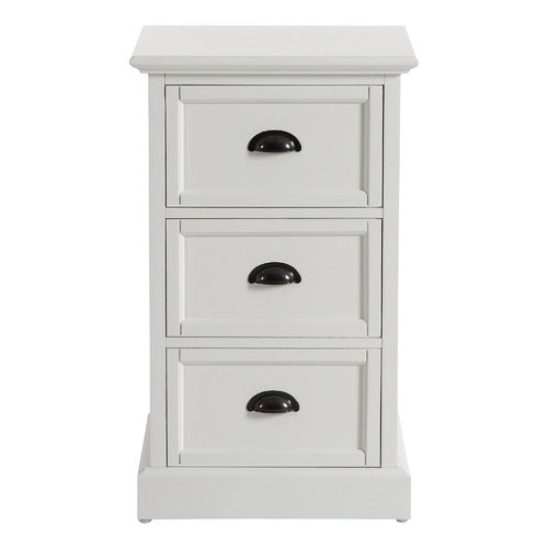WHITE HAMPTONS 3 DRAWER BEDSIDE TABLE