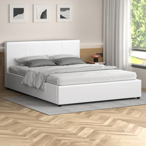 HOXTON ROOM WHITE HUDSON FAUX LEATHER GAS LIFT STORAGE BED