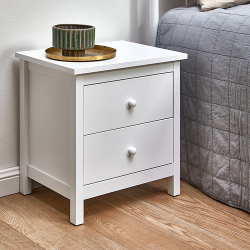 WHITE NOOSA 2 DRAWER BEDSIDE TABLE
