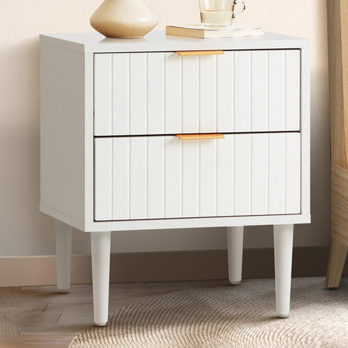 LIVING FUSION YLONA 2 DRAWER RIBBED BEDSIDE TABLE