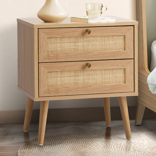 LIVING FUSION VESTA 2 DRAWER RATTAN BEDSIDE TABLE