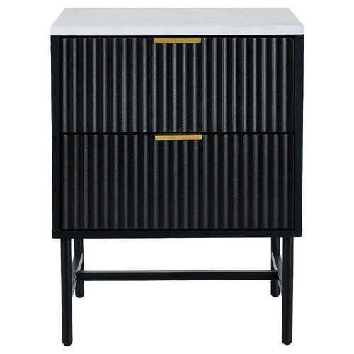 LIVING FUSION HAMMOND 2 DRAWER FAUX MARBLE BEDSIDE TABLE