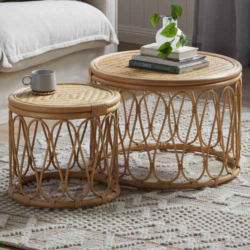 ESTUDIO FURNITURE 2 PIECE LOOP RATTAN COFFEE & SIDE TABLE SET