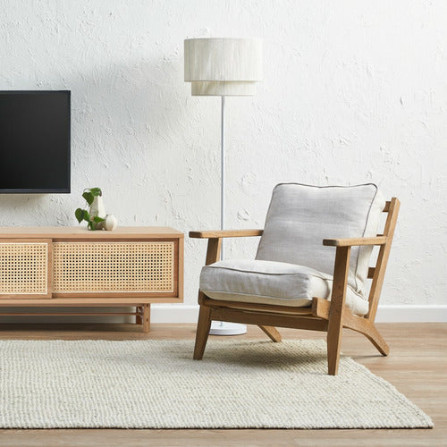 NATURALLY PROVINICIAL COILA SOLID OAK & LINEN LEISURE ARMCHAIR