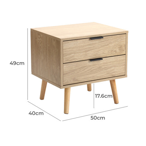 NATURAL LARS 2 DRAWER BEDSIDE TABLE
