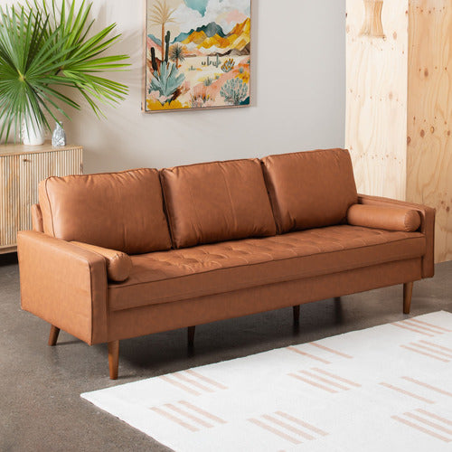 TAN STOCKHOLM FAUX LEATHER SOFA