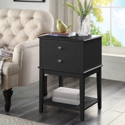 WEST VALLEY INTERIORS BLACK CHLOE 2 DRAWER BEDSIDE TABLE