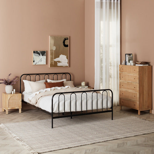 NATURAL ANYA MANGO WOOD & RATTAN 5 DRAWER CHEST