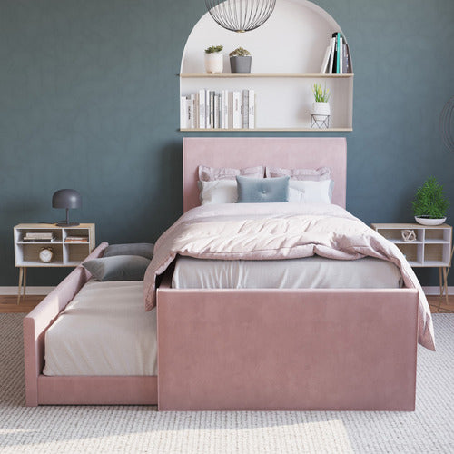 RAWSON & CO SELINA VELVET KING SINGLE BED WITH TRUNDLE