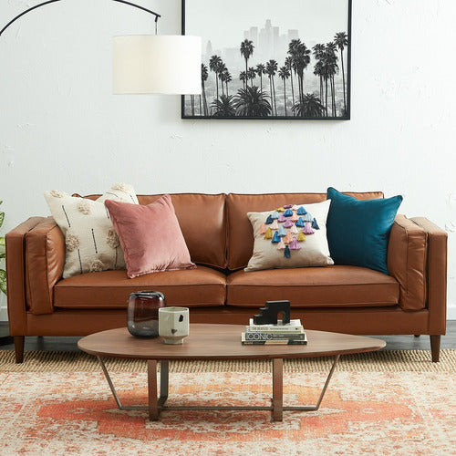 TAN BRAHM 3 SEATER PREMIUM FAUX LEATHER SOFA