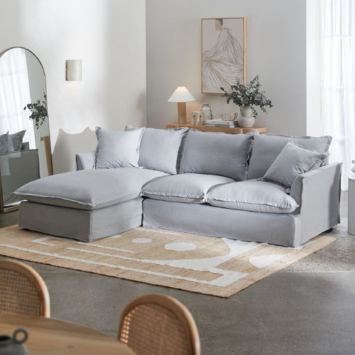 CREAM SOFTY PREMIUM 3 SEATER SLIPCOVER SOFA WITH CHAISE