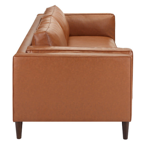 TAN BRAHM 3 SEATER PREMIUM FAUX LEATHER SOFA