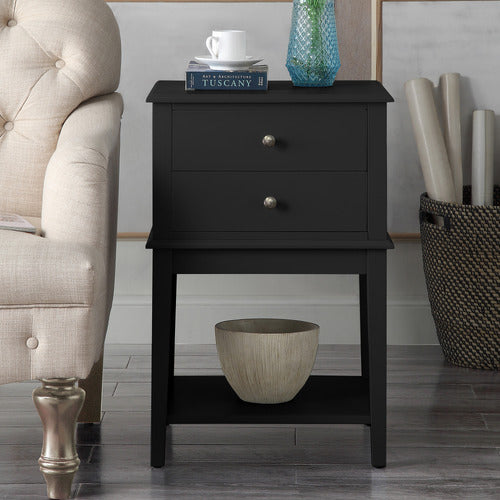 WEST VALLEY INTERIORS BLACK CHLOE 2 DRAWER BEDSIDE TABLE