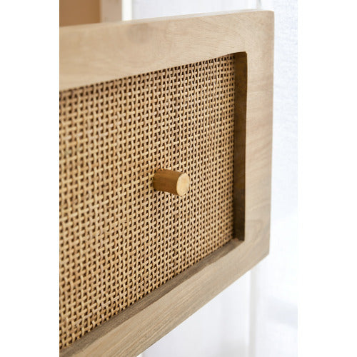 NATURAL ANYA MANGO WOOD & RATTAN 5 DRAWER CHEST