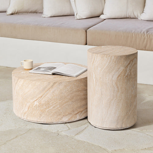 LENNOX TRAVERTINE-LOOK OUTDOOR COFFEE TABLE