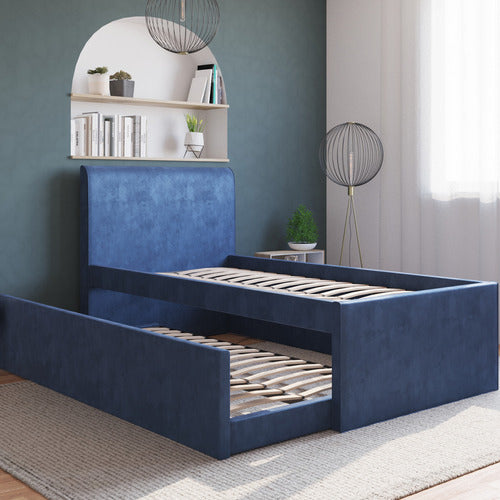 RAWSON & CO SELINA VELVET KING SINGLE BED WITH TRUNDLE