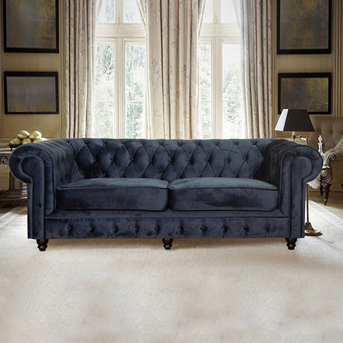 EVERGREEN HOME CLEO BUTTON TUFTED 3 SEATER VELVET SOFA