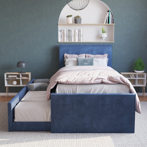 RAWSON & CO SELINA VELVET KING SINGLE BED WITH TRUNDLE