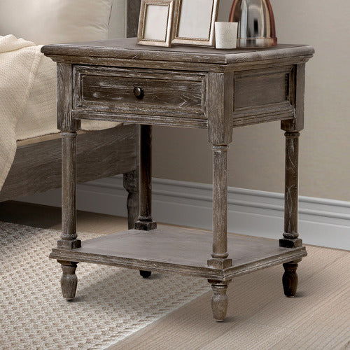 NATURALLY PROVINICIAL DEWEY OAK WOOD BEDSIDE TABLE