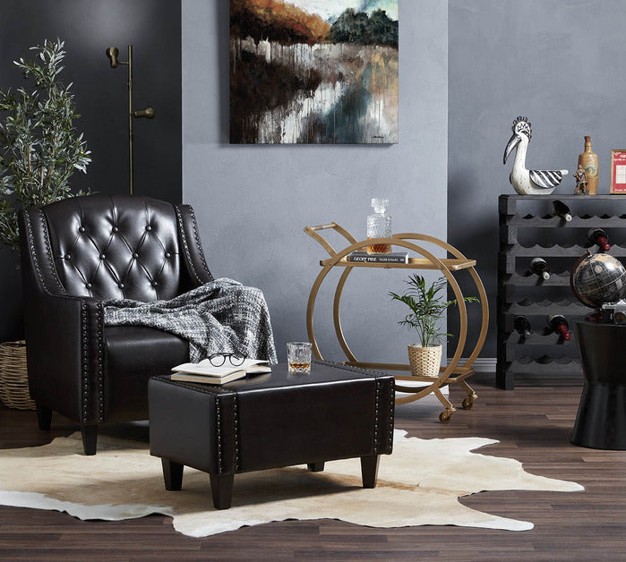 FURNITURE MARKET ELSTERNWICK FAUX LEATHER ARMCHAIR & FOOTSTOOL SET