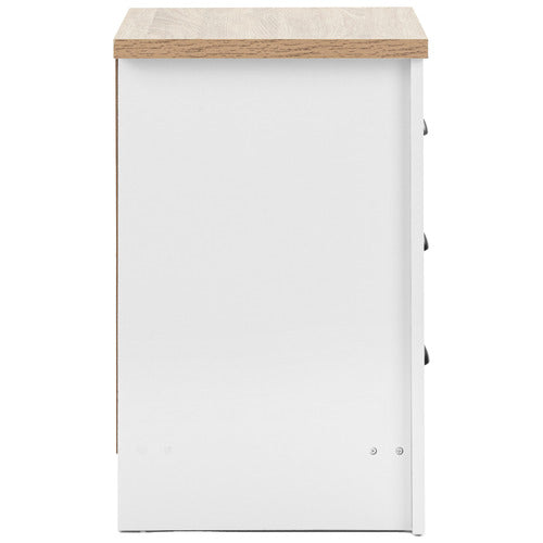 CORE LIVING WHITE & NATURAL EAST HASTINGS 3 DRAWER BEDSIDE TABLE