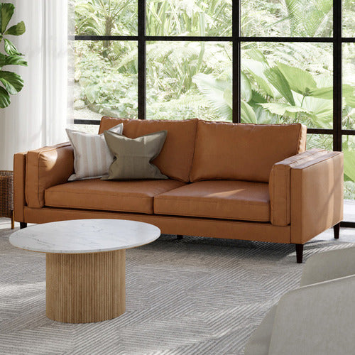 TAN BRAHM 3 SEATER PREMIUM FAUX LEATHER SOFA