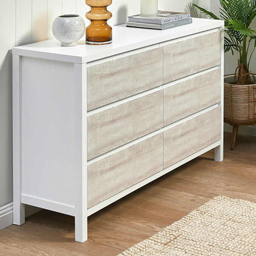 WHITEWASH KINGSCLIFF 6 DRAWER CHEST