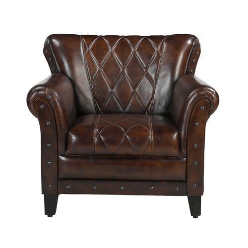 THE DECOR STORE STUDDED LEATHER ARM CHAIR