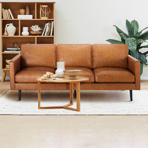 TAN CARLO FAUX LEATHER 3 SEATER SOFA