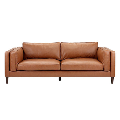 TAN BRAHM 3 SEATER PREMIUM FAUX LEATHER SOFA
