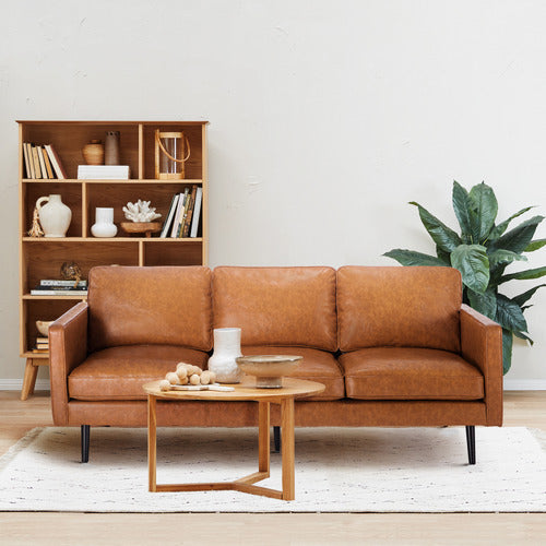 TAN CARLO FAUX LEATHER 3 SEATER SOFA