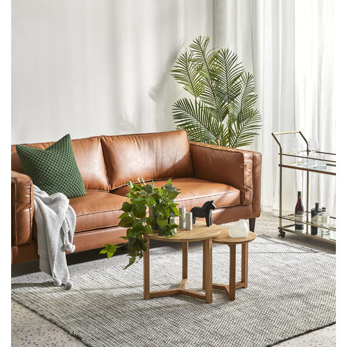 TAN BRAHM 3 SEATER PREMIUM FAUX LEATHER SOFA