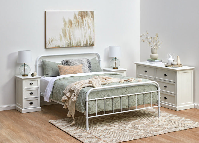 WHITE HAMPTONS 3 DRAWER BEDSIDE TABLE