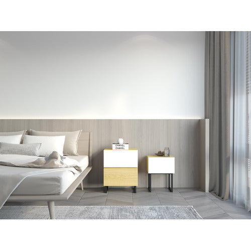 CORE LIVING NATURAL & WHITE MOORE 2 DRAWER BEDSIDE TABLE