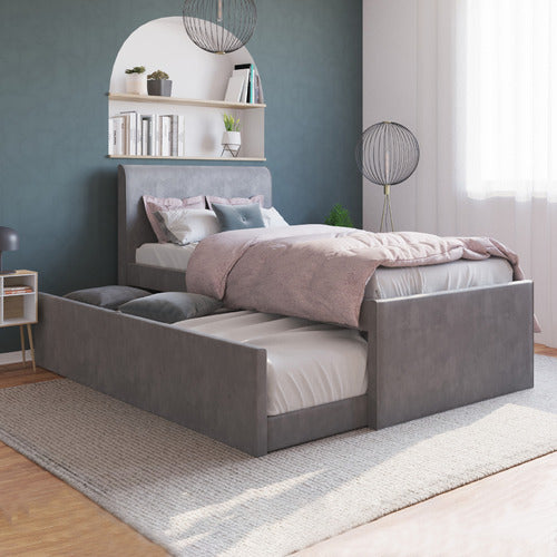 RAWSON & CO SELINA VELVET KING SINGLE BED WITH TRUNDLE