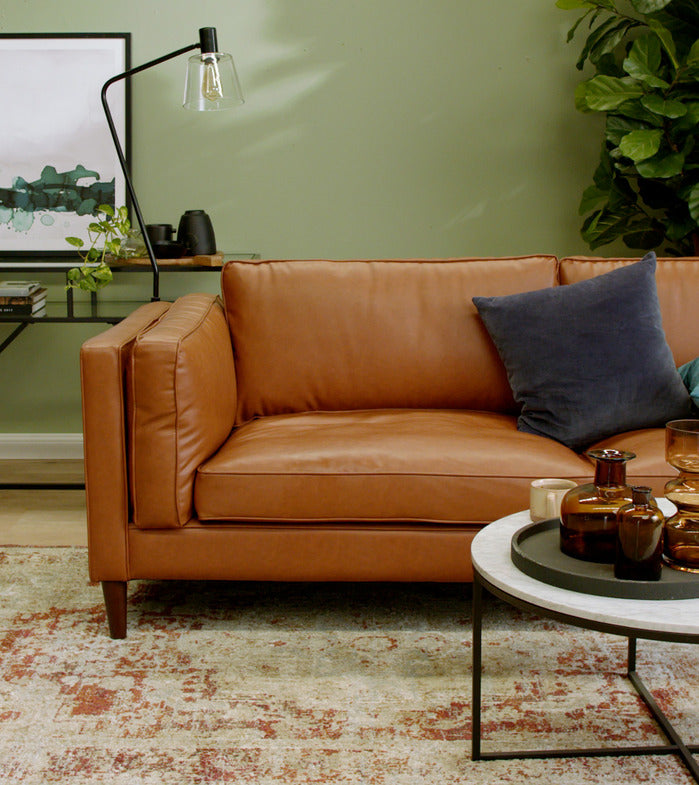 TAN BRAHM 3 SEATER PREMIUM FAUX LEATHER SOFA