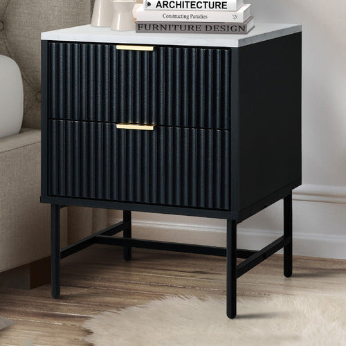 LIVING FUSION HAMMOND 2 DRAWER FAUX MARBLE BEDSIDE TABLE