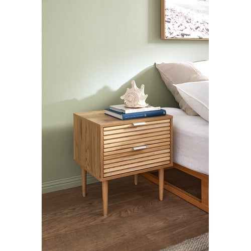 LIVING FUSION MYLES 2 DRAWER RIBBED BEDSIDE TABLE