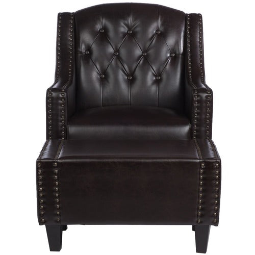 FURNITURE MARKET ELSTERNWICK FAUX LEATHER ARMCHAIR & FOOTSTOOL SET