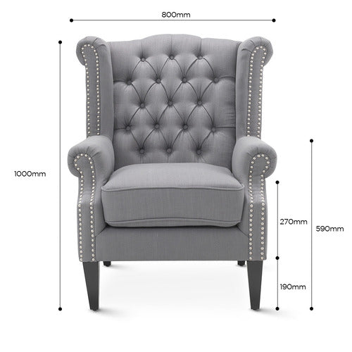 HYDE PARK HOME GREY DUKE WINGBACK ARMCHAIR