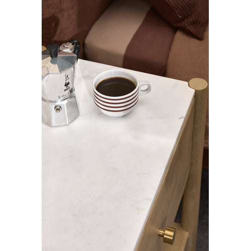 MAYA MARBLE & MANGO WOOD BEDSIDE TABLE