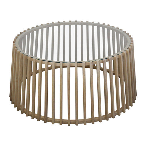 BY DESIGNS MESHIA SLATTED OAK WOOD COFFEE TABLE