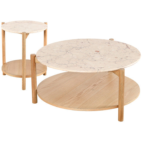 ESTUDIO FURNITURE MAYBURY 2 PIECE MARBLE COFFEE & SIDE TABLE SET